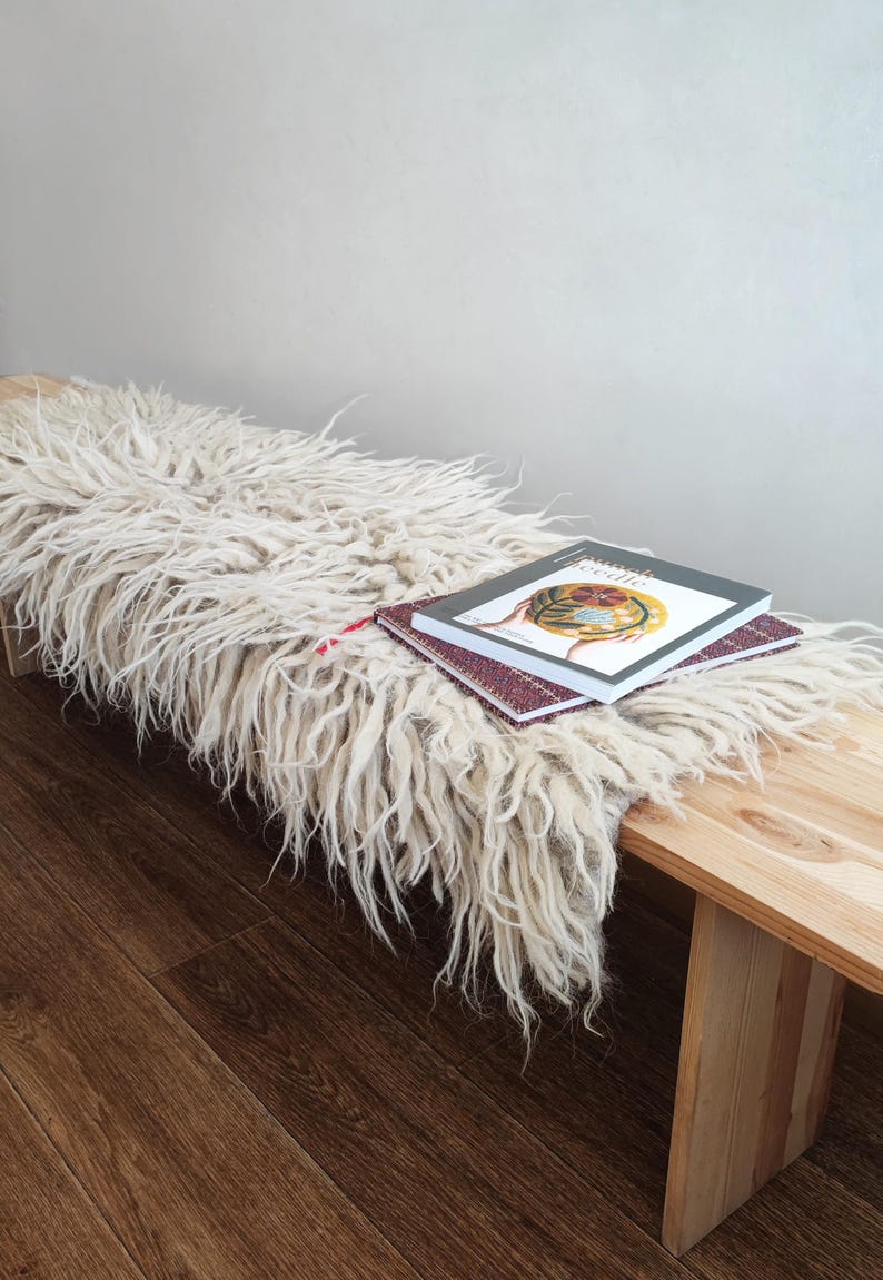 Handmade Ivory Rug, Traditional Weaving Wool Carpet, Fluffy Tuft Rug, Unique Accent for Home Decor, Perfect Housewarming or Christmas Gift image 2