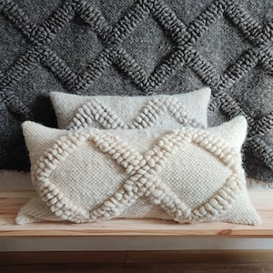 Large Handwoven Wool Pillow, Lumbar Pillow, Natural Carpathian Wool Cushion, Cream Decorative Pillow, Rustic Sofa Cushion, Housewarming Gift