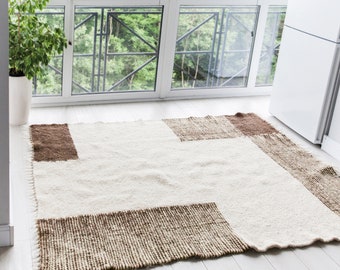 Bring Home the Carpathian Comfort: Handwoven Warm Brown Wool rug, blanket. 100% Sheeps Wool Carpet, Handwoven from Ukrainian Carpathian Wool