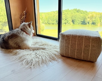 Handmade Wool Dog Bed for Large and Small Dogs, Natural Sheep Wool Pet Rug, Cozy Scandinavian Dog Bedding, Organic Rustic Pet Mat