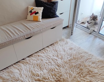 Wit Flokati vloerkleed, handgeweven hoogpolig vloerkleed van natuurlijke wol Scandinavisch accent, perfect pluizig vloerkleed, wasbaar vloerkleed, housewarmingcadeaus