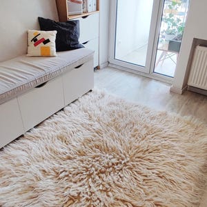 Handmade Ivory Rug, Traditional Weaving Wool Carpet, Fluffy Tuft Rug, Unique Accent for Home Decor, Perfect Housewarming or Christmas Gift image 3