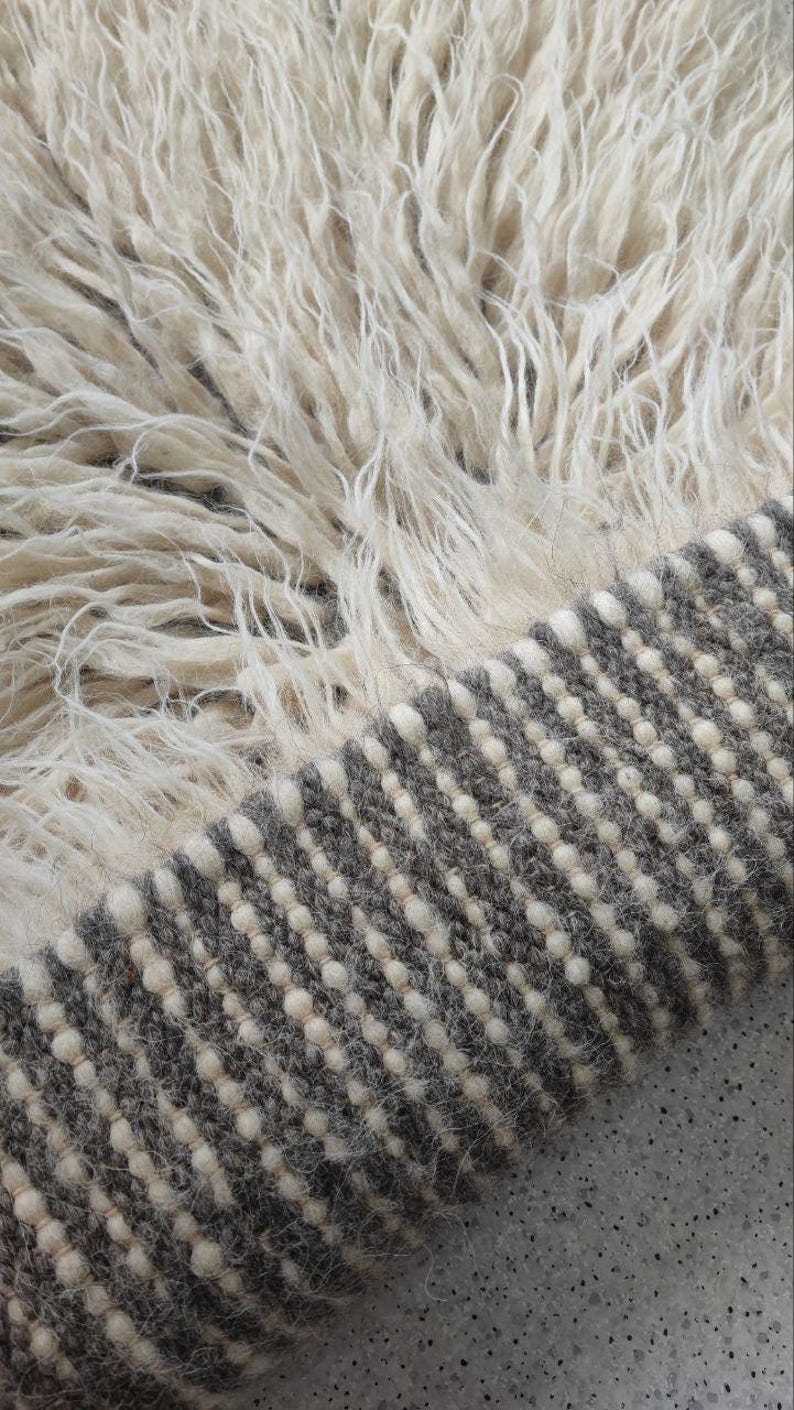 Fluffy Wool Rug, Shaggy Hand Woven Scandinavian Rug, Flokati Ivory Carpet, Natural Couch Cover Bedroom Aesthetic, Cozy Home Gift image 6