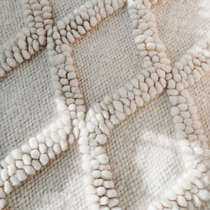 Boho chic white wool carpet, Geometric scandinavian rug for bedroom decor, Scandinavian home decor, Ukrainian wool bedroom rug, Ivory rug image 2