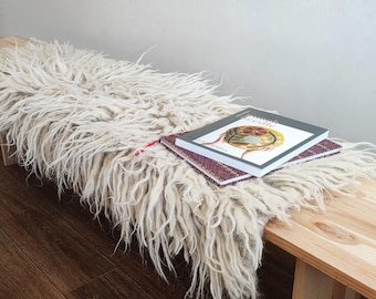 Fluffy Wool Rug - Handwoven Throw Rug - Small Boho Tufted Rug - Retro Modern Decor, Living Room Carpet, Modern Scandinavian Decor
