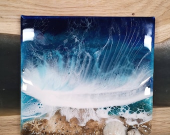 Resin Sea Ocean Waves Wall Art on little canvas, Beach Art, Seascape, Wall decoration