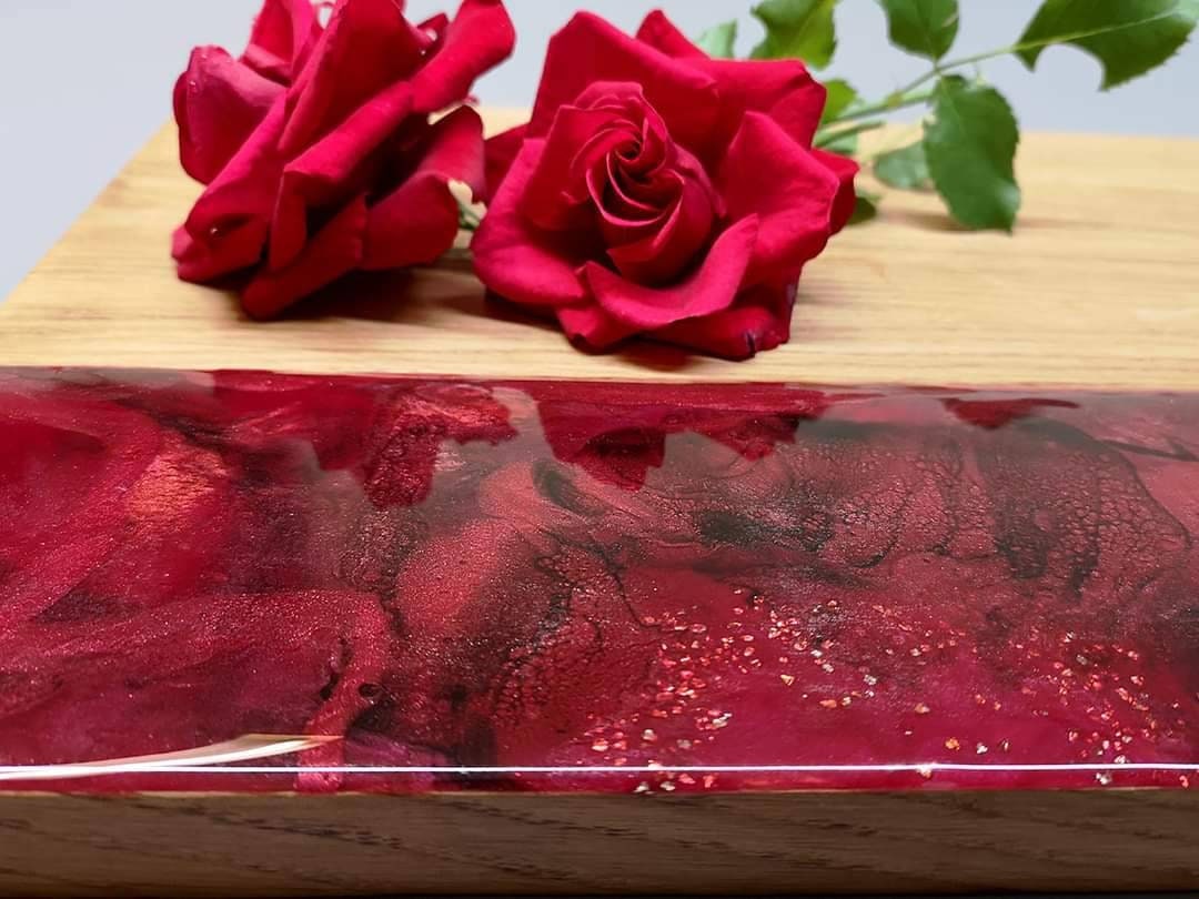 Solid Oak and Red Resin Abstract Art Painting Anniversary Etsy UK