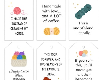 Divertenti etichette regalo all'uncinetto: PDF stampabile fronte-retro