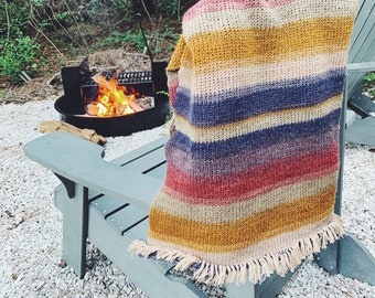 Modèle de crochet tunisien - Modèle de couverture au crochet tunisien Feu de camp - Modèles de camping au crochet - Modèle de couverture de camping au crochet