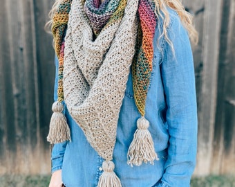 Raised Stitches Crochet Shawl Pattern With Tassels (PDF Pattern