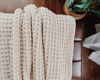 Patrón de manta de crochet tunecino con punto gofre (descarga en