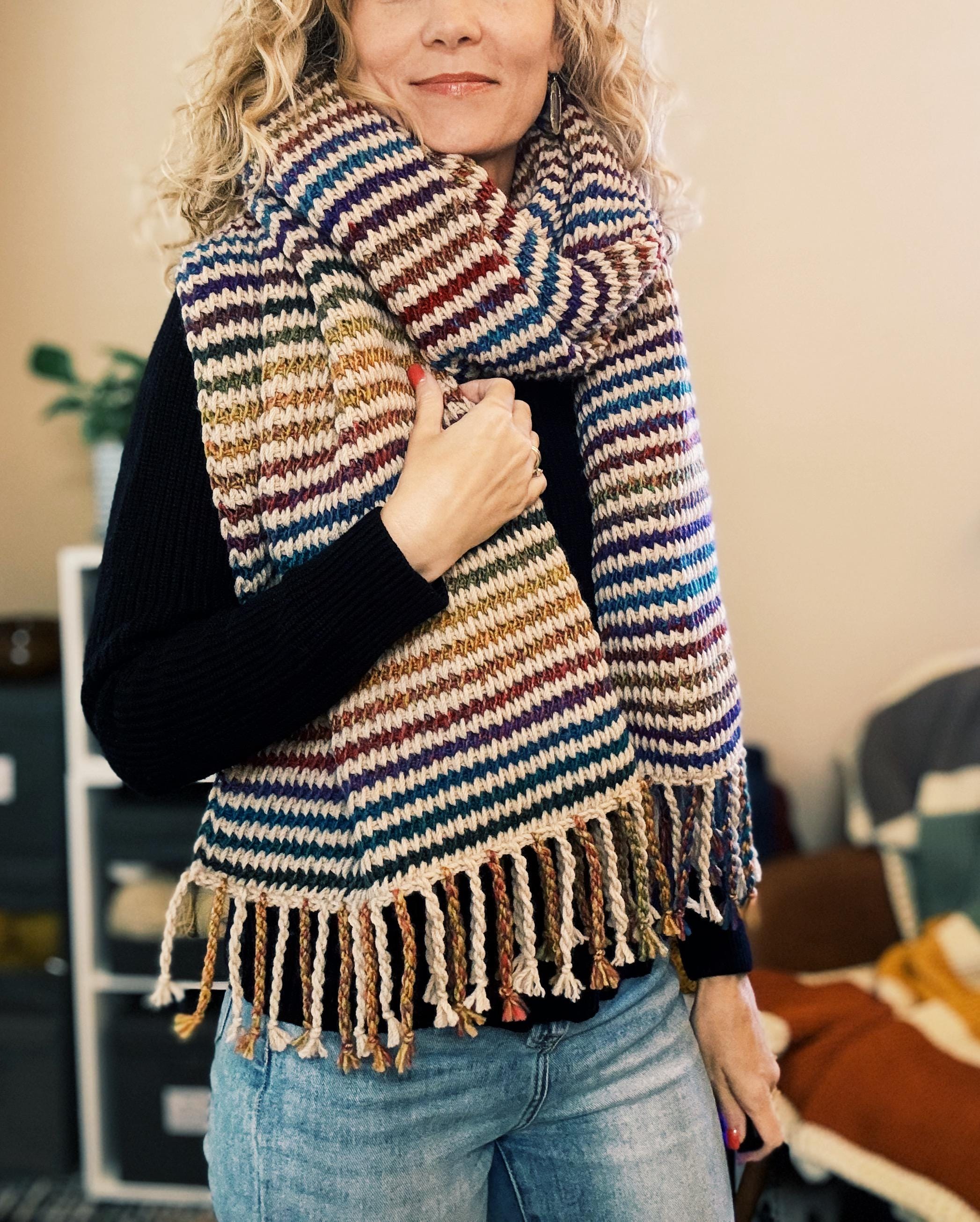 Tunisian Crochet Blanket Scarf Pattern – Roving Yarn Stripe (PDF