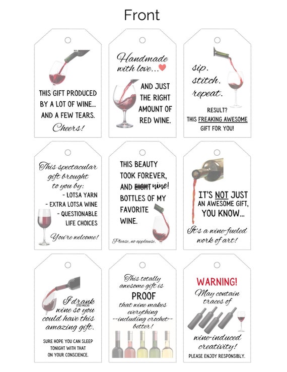 Funny Wine Lover Gift Tags: Crochet & Knit Gifts (Printable PDF)