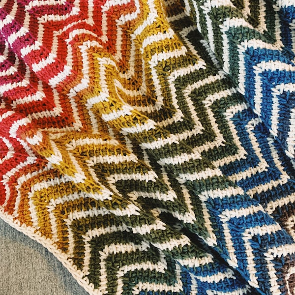 Tunisian Crochet Rainbow Blanket Pattern - Tunisian Crochet Blanket Pattern - Crochet Chevron Blanket Pattern - Rainbow Crochet Blanket