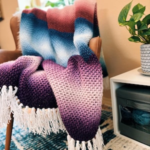 Tunisian Crochet Blanket Pattern - Tunisian Crochet Gradient Blanket Pattern - Tunisian Crochet Throw Pattern - Crochet Ombre Blanket