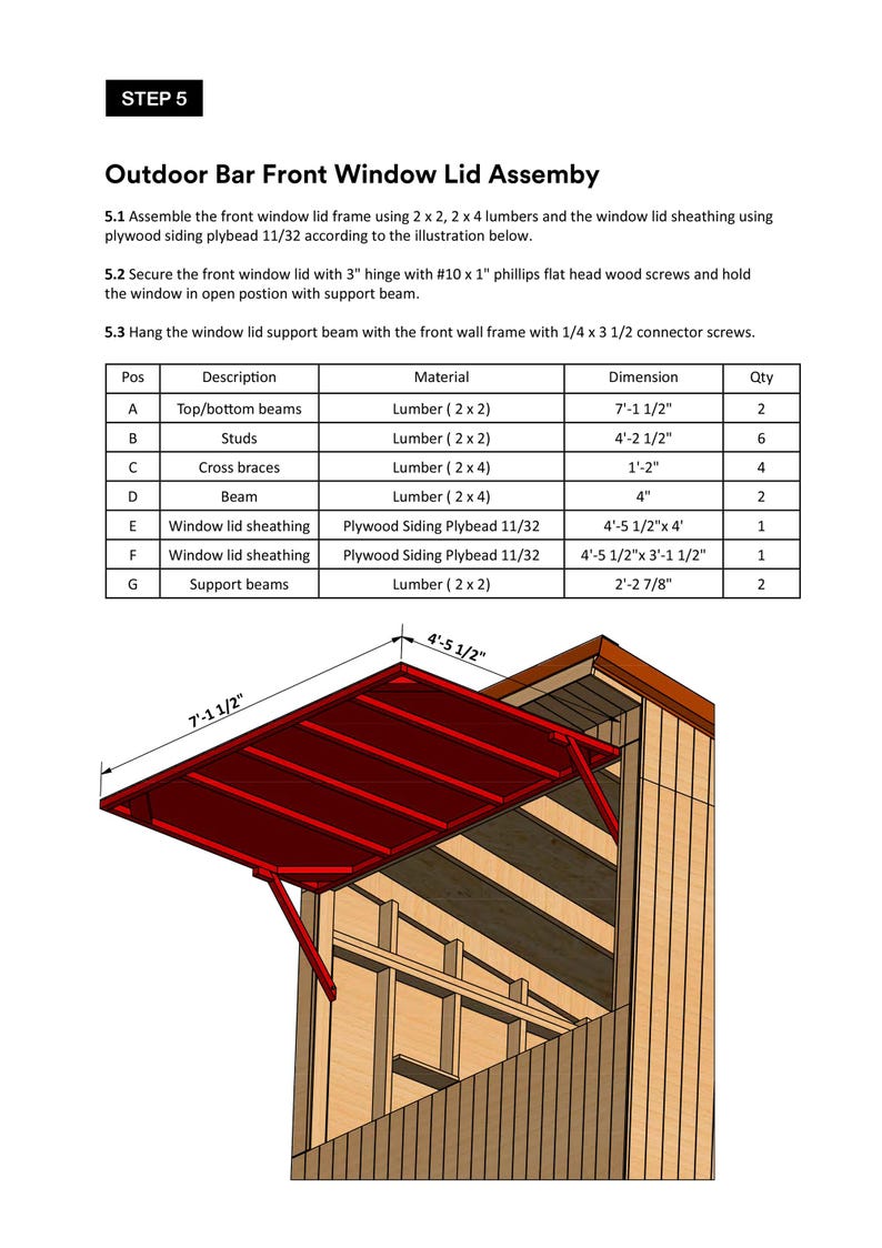 8x7 Outdoor Bar Plans | Wooden Backyard Tiki Bar With Serving Hatch - Etsy