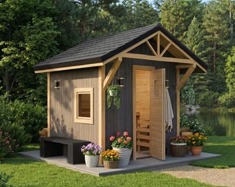 Planos de una pequeña sauna exterior de 8x8