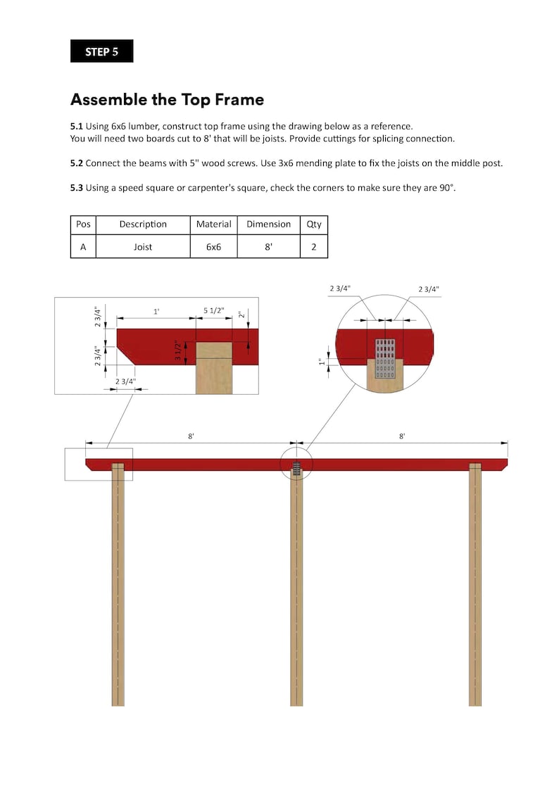 16x16 Attached to House Pergola Assemble Top Frame