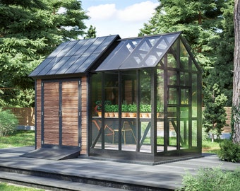 8x15 DIY Greenhouse-Shed Plans With Gardening Shelves