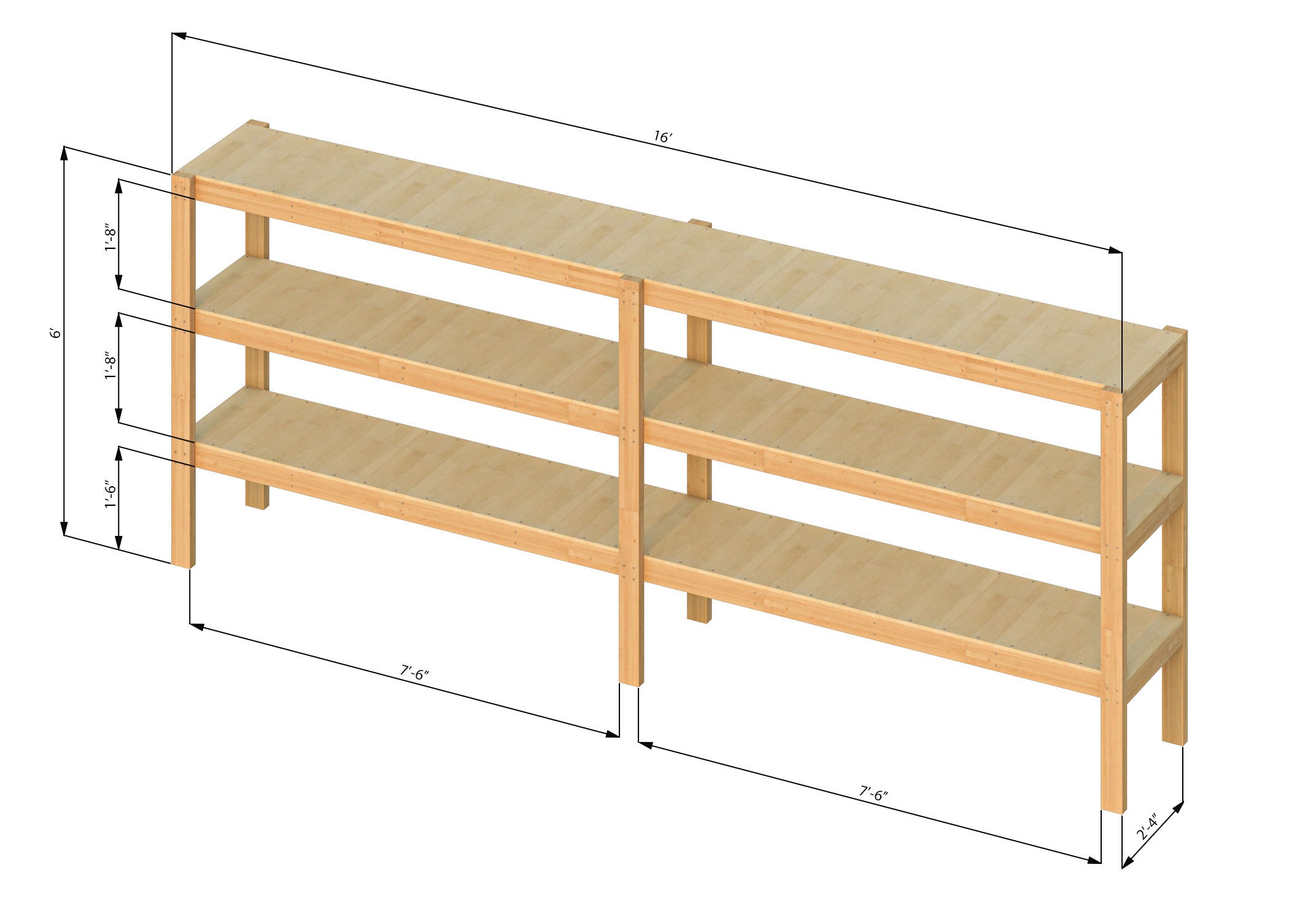 2x16 Two-bay Garage Storage Shelves Plans PDF - Etsy