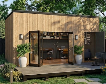 12x20オフィス小屋プラン – モダンな木製裏庭スタジオ