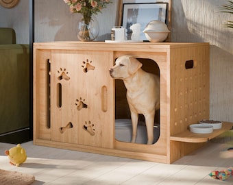 Indoor Dog House Plans: Modern Wooden Crate with Sliding Door (PDF)