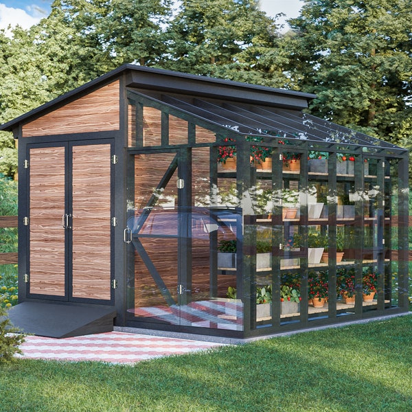 12x12 DIY Greenhouse-Shed Plans With Gardening Shelves