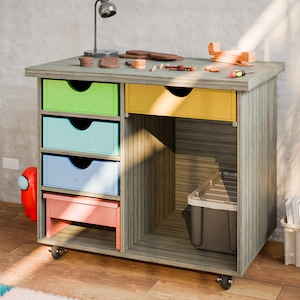 Kids Workbench Plans with Drawers – 3x2 Wooden Toy Tool Bench for Children, DIY Plans