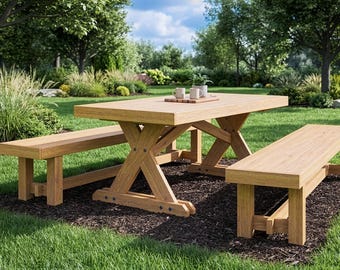Classic Picnic Table Plans, 8ft DIY Wooden Outdoor Dining Table PDF