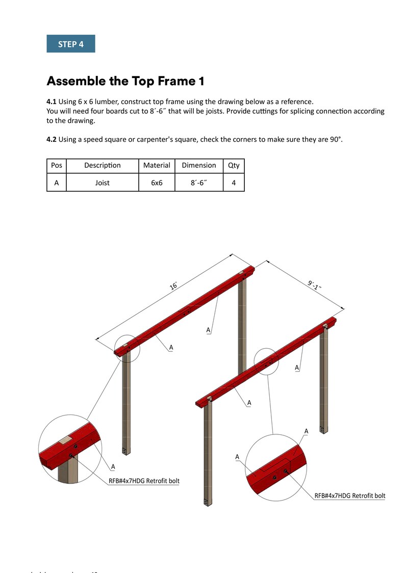 12x16 canopy pergola top frame assembly