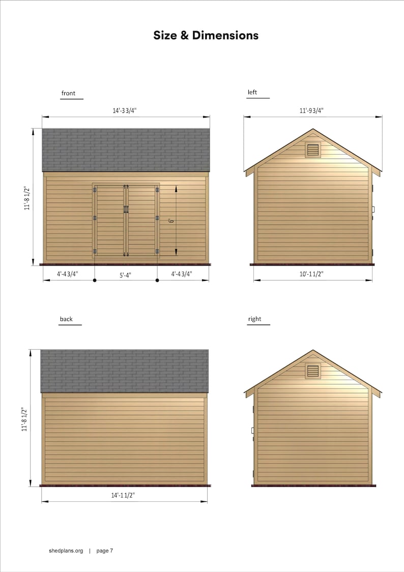 10x14 wooden gable storage shed dimensions