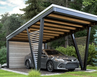 Free Standing Lean to Carport Plans – DIY Slanted Roof Car Shelter with Wood Frame
