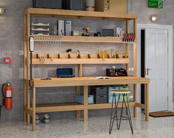 8x3 Workbench Plans with Upper Storage Shelves & Tool Organizer