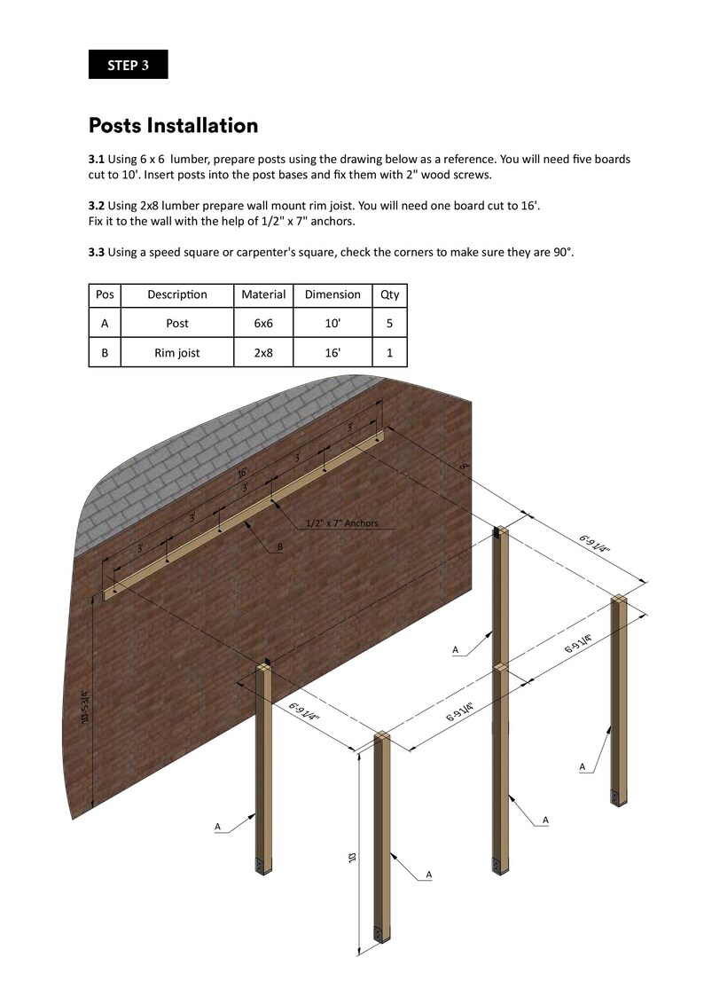 16x16 Attached to House Pergola Posts Installation
