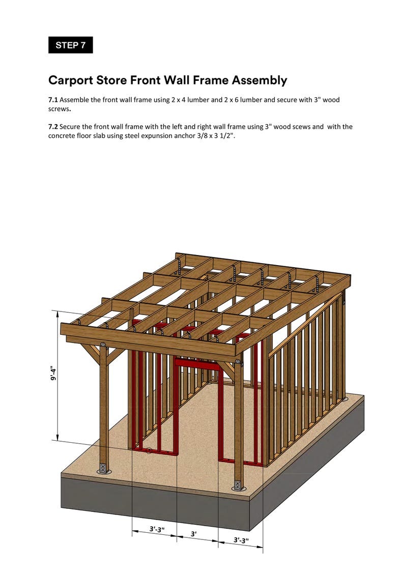20x30 modern carport front wall assembly