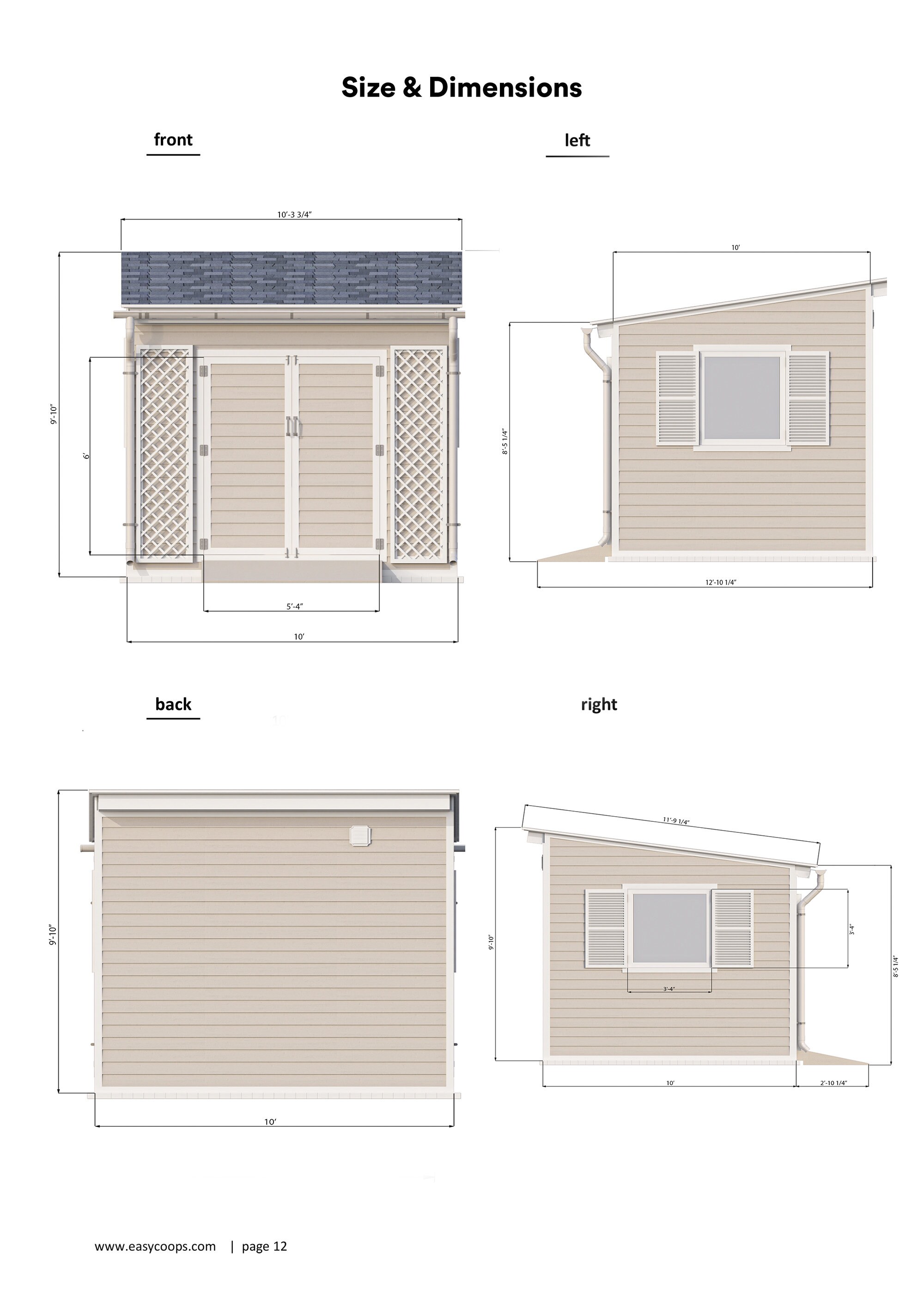 10x10 Shed Plans DIY Lean to Garden Storage - Etsy
