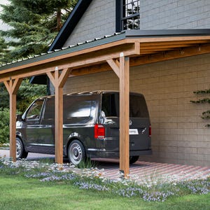 12x24 Modern Attached Timber Frame Carport Plans