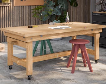 6x3 Compact Drop-Down Workbench Plans with Locking Legs & Casters | Space-Saving Workshop PDF