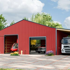Plantas de celeiro com postes 40x40 | Planta de oficina e garagem com coberturas para carros em PDF