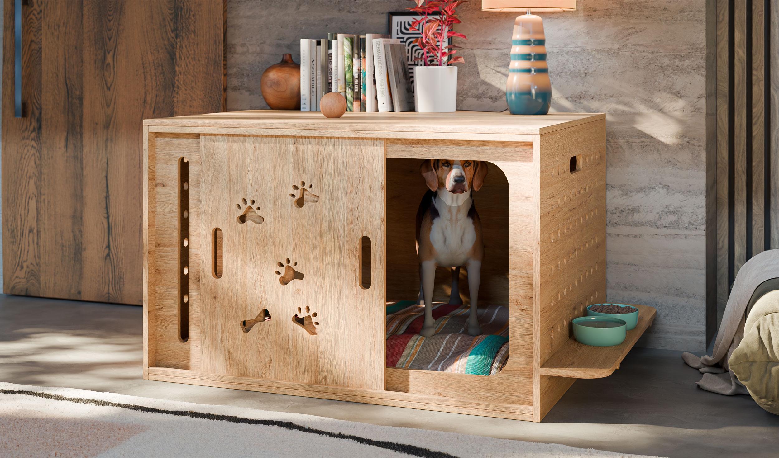 スライドドア付き大型木製犬用ケージの設計図（PDFダウンロード