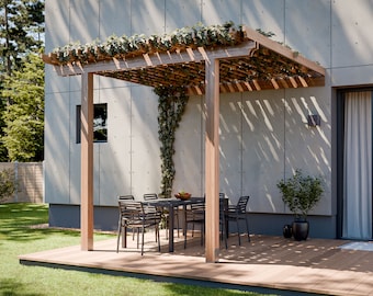 Attached Pergola Plans - 12x12 DIY Pergola With Roof Design Blueprints