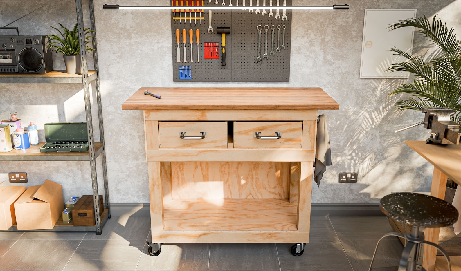 Movable Workbench Plans With Drawer Storage Digital PDF Download - Etsy