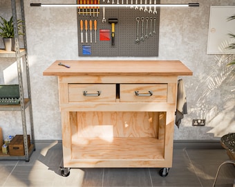 Movable Workbench Plans with Drawer Storage Digital PDF Download