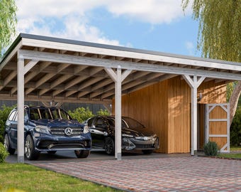 20x30 Two-Car Carport with Storage Shed Plans