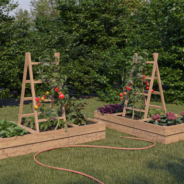Raised Garden Bed With Ladder Trellis DIY Plans (PDF)