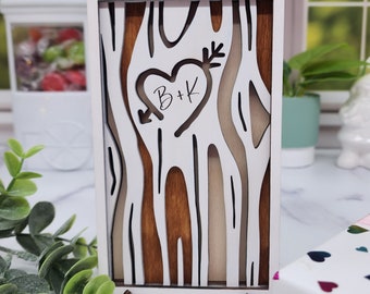 Personalized Carved Heart Tree, Anniversary Gift, Initials, Baltic Birch