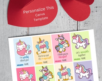 Editable Child Valentine's Day Cards: Unicorn Canva Template (Digital File)