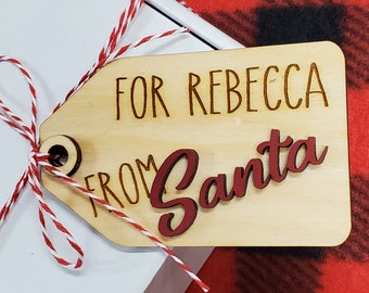 Wood Santa Gift Tag: Personalized Christmas Holiday Tag