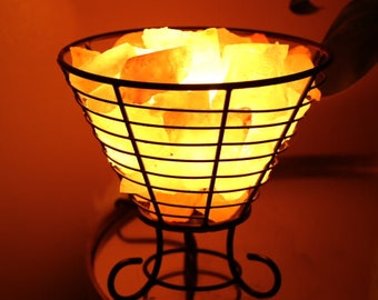 Himalayan Salt Lamp - 3D Inverted Metal Basket