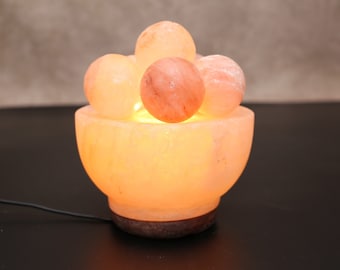 Himalayan salt lamp fire bowl, natural salt lamp, lamp with spheres, alternative decoration, home decor